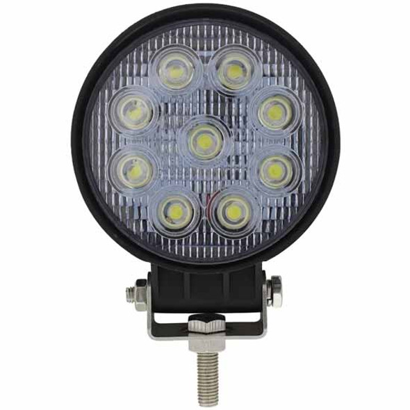 9 Diode Round LED Work Light W/ Clear Lens W/ Black Housing