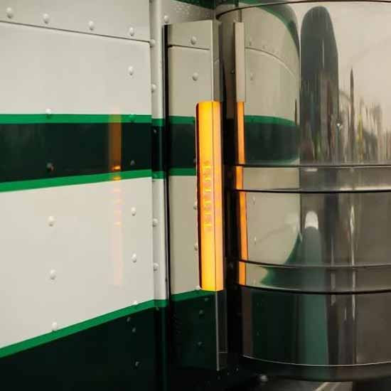 SS Front Glo Beam Air Cleaner Panels With Amber Led Amber Lens For Peterbilt 378, 379, 388 And 389