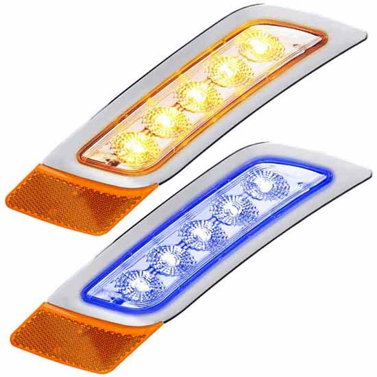 Dual Revolution Amber Turn And Marker To Blue Auxiliary Fender Led Light - Driver Side