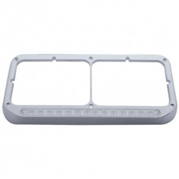 Chrome Plastic Dual Square Headlight Bezel W/O Visor - 14 Amber LED / Clear Lens