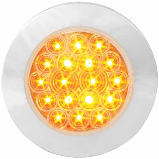 4 Inch Park Turn Clearance Light With Chrome Twist Lock Bezel - Amber Led / Clear Lens