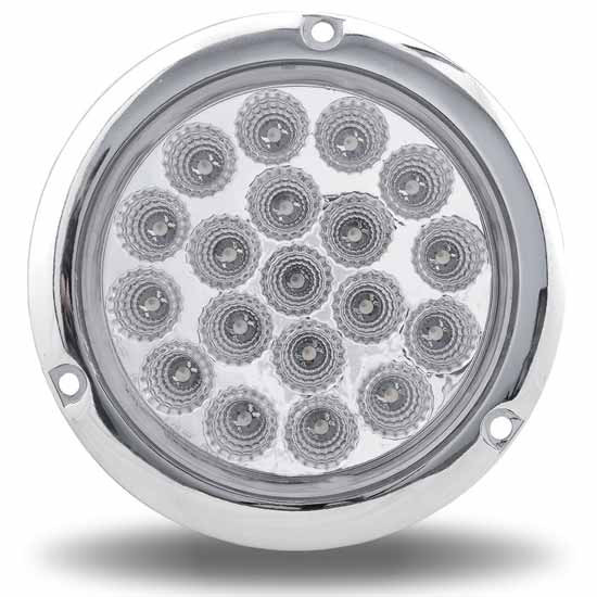 4 Inch Chrome Rnd Led With Flange Mount - Clear To Red 19 Diodes