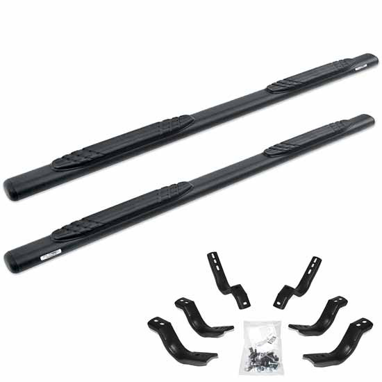 4 Inch Go Rhino 1000 Series Polished Textured Black Side Step Steel Bars/ Steps And Brackets For Ford F-250, F-350 With 4 Door Extended Cab