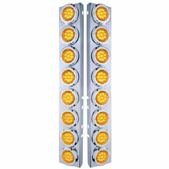 Front Air Cleaner Panels W/ 16 Amber LED Amber Lens 2 Inch Lights W/ Flat Bezels  For Peterbilt