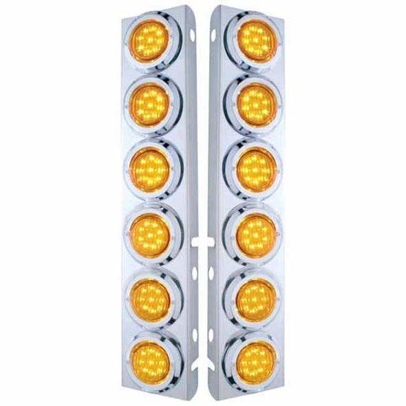 Front Air Cleaner Panels W/ 12 Amber LED Amber Lens 2 Inch Lights W/ Bezels  For Peterbilt