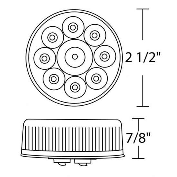 2.5 Inch Round Pure Reflector Style Clearance Marker Light W/ 9 Amber LEDs