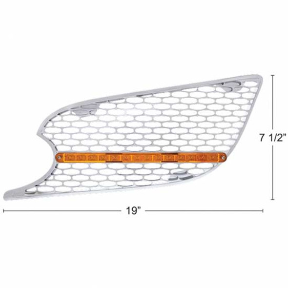 Chrome Air Intake Grille W/ 14 Diode Amber LED Amber Lens Light Bar  For Peterbilt 579 Driver Side