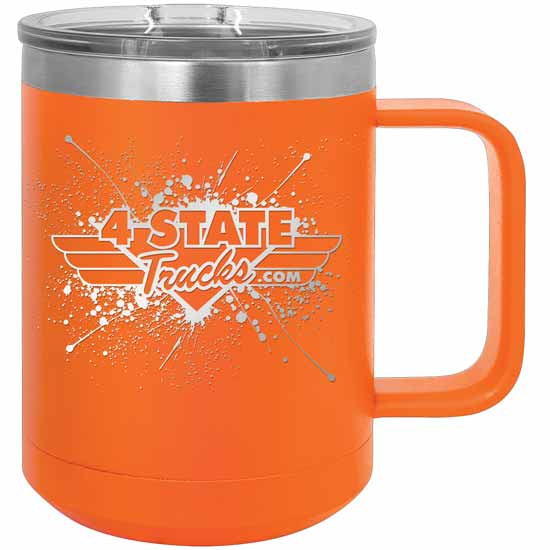 4 State Trucks 15 Oz Stainless Steel Coffee Mug With Handle And Lid - Orange