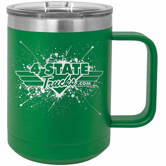 4 State Trucks 15 Oz Stainless Steel Coffee Mug With Handle And Lid - Green