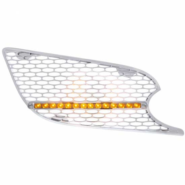 Chrome Air Intake Grille W/ 14 Diode Amber LED Clear Lens Light Bar  For Peterbilt 579 Passenger Side