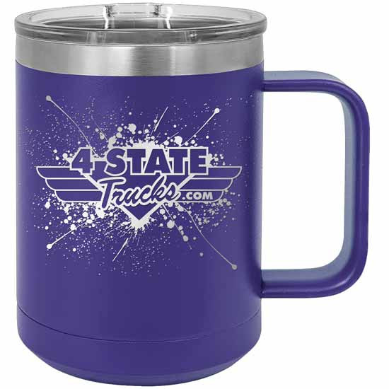 4 State Trucks 15 Oz Stainless Steel Coffee Mug With Handle And Lid - Purple