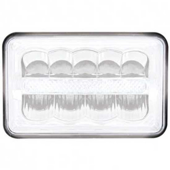 4 X 6 Inch Rectangular High Power LED Headlight W/ Super Bright LED Dual Function Light, 6 White LED Light Bar