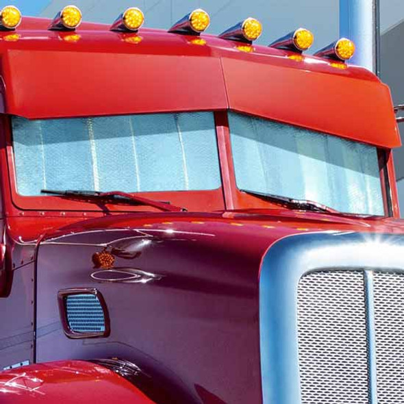 2 Piece Accordion-Fold Reflective Thermal Windshield Sunshade For Peterbilt 389, 388, 386, 384