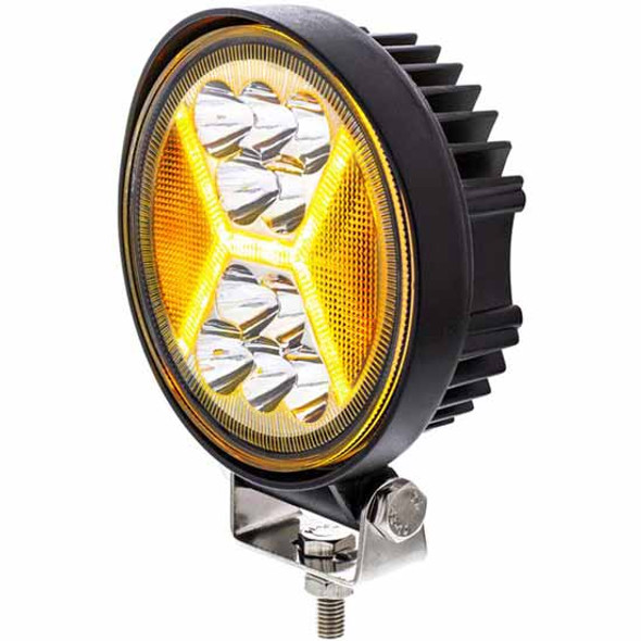 4.5 Inch Round 24 Diode High Power LED Work Light W/ X Amber Light Guide