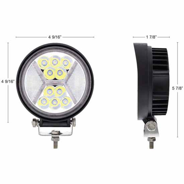 4.5 Inch Round 24 Diode High Power LED Work Light W/ X Blue Light Guide