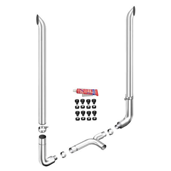 6 X 120 Inch West Coast Stack Kit W/ 6-5 LD 90-Deg Elbow, 5” Taperlock Tee, Non- Unibilt W/ Out Cab Brackets By Lincoln Chrome Fits Peterbilt 378, 379 & 389 Glider