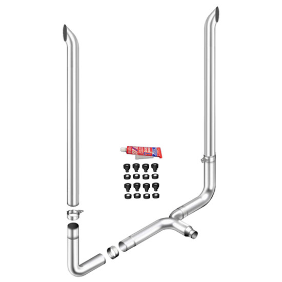 6 X 72 Inch West Coast Stack Kit W/ 6-6 LD 90-Deg Elbow, 6-5 Taperlock Tee, Non- Unibilt W/ Out Cab Brackets By Lincoln Chrome Fits Peterbilt 378, 379 & 389 Glider