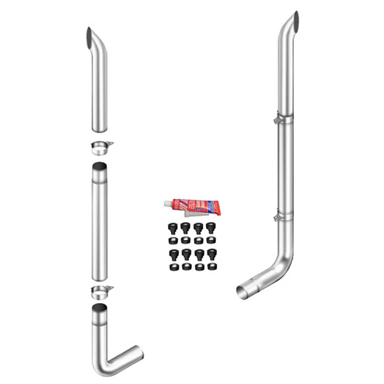 6 X 90 Inch West Coast Stack Kit W/ 6-6 LD 90-Deg Elbow, 52 Spool, W/ Out Tee, Non- Unibilt W/ Out Cab Brackets By Lincoln Chrome Fits Peterbilt 378 & 379