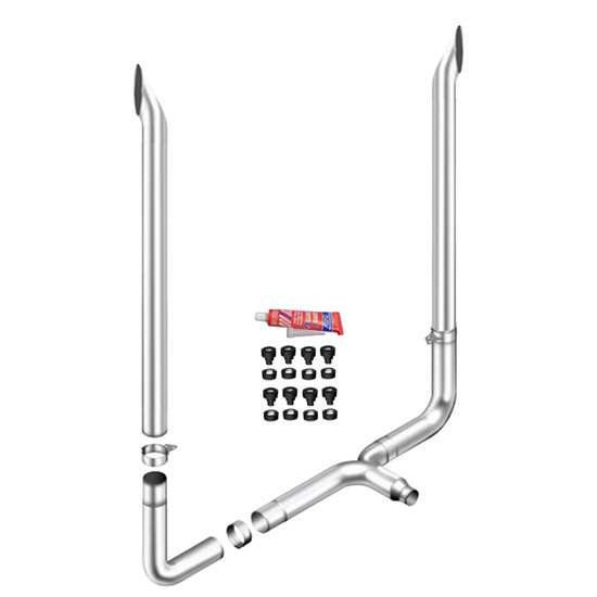 6 X 96 Inch Short 30 Stack Kit W/ 6-6 LD 90-Deg Elbow, 6-5 Taperlock Tee, Non- Unibilt W/ Out Cab Brackets By Lincoln Chrome Fits Peterbilt 378, 379 & 389 Glider