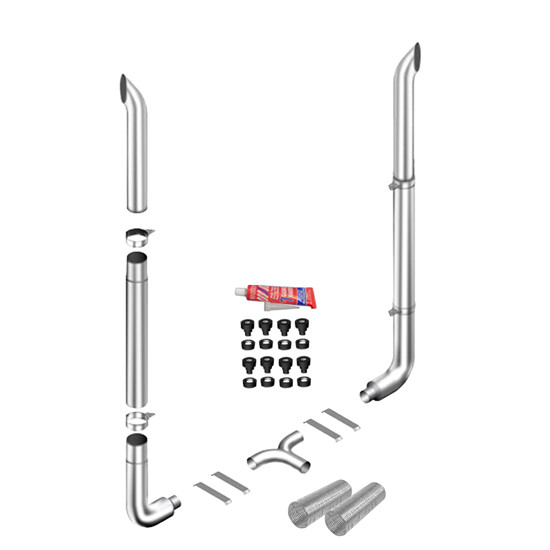 LC 7 X 118 Chrome West Coast Turn Exhaust Kit W/ 7-5 Inch Long Drop Elbows, 5 Inch Chrome Tee & 55 Inch Quiet Spool Fits Peterbilt 359