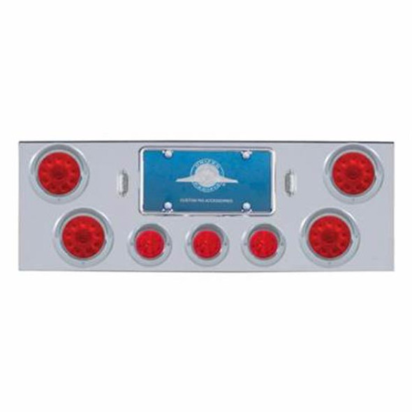 Chrome 34 Inch Rear Center Panel W/ 4X 10 LED 4 Inch Lights & 3X 13 LED 2.5 Inch Beehive Lights & Visors - Red LED / Red Lens