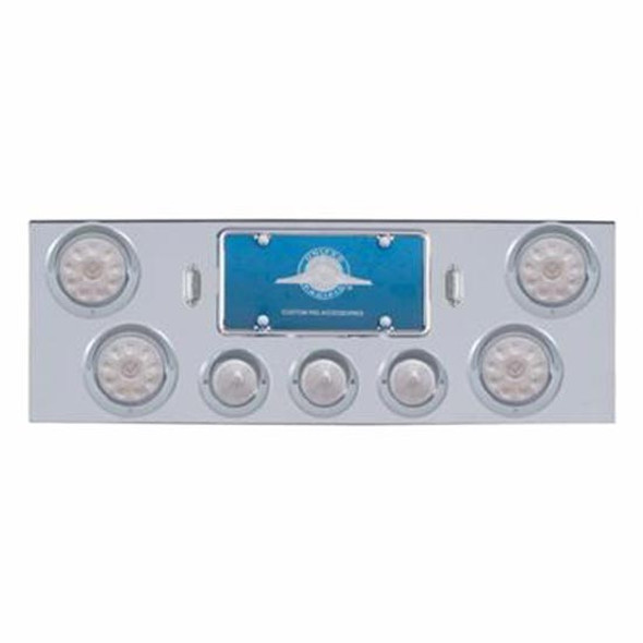 Chrome 34 Inch Rear Center Panel W/ 4X 10 LED 4 Inch Lights & 3X 13 LED 2.5 Inch Beehive Lights & Visors - Red LED / Clear Lens