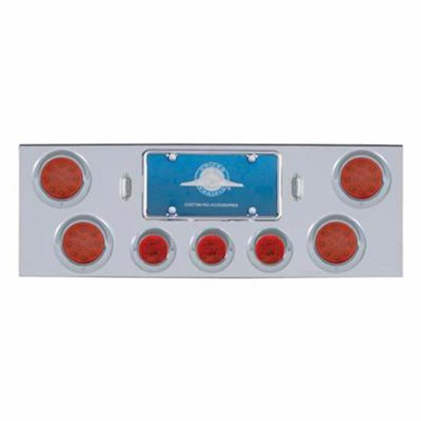 Chrome Rear Center Panel W/ Four 12 LED 4 Inch Reflector Lights & Three 13 LED 2 1/2 Lights & Visors - Red LED / Red Lens