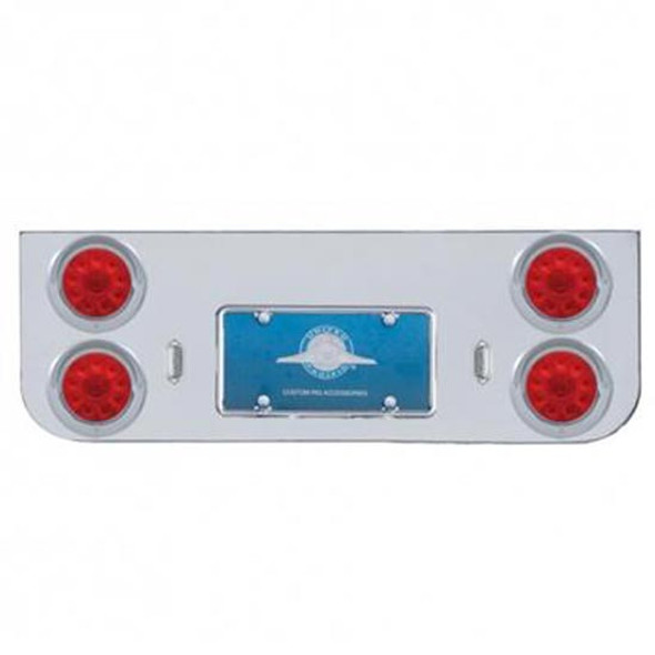 Chrome Rear Center Panel W/ Four 10 Led 4 Inch Lights And Visors - Red Led/ Red Lens