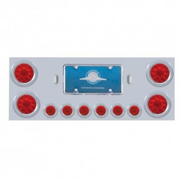 34 Inch Stainless Steel Rear Center Panel W/ Four 10-LED 4 Inch Lights, Six 9-LED 2 Inch Lights - Red LED / Flat Lens
