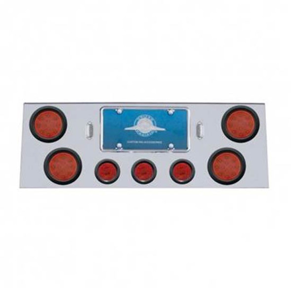 34 Inch Stainless Steel Rear Center Panel W/ Four 12-LED 4 Inch Flat Lights, Three 13-LED 2.5 Inch Lights - Red LED / Red Lens