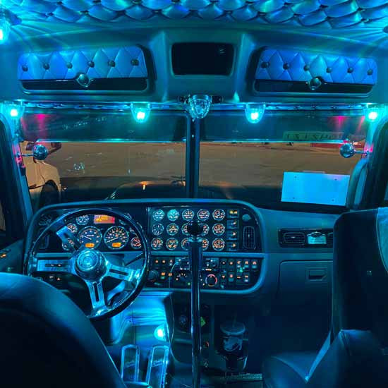 Ez Pete Cab Cubby Cover Set With Grey Back Panel, Legendary Silver Buttons And Silver Single Stitch Thread For Peterbilt 389