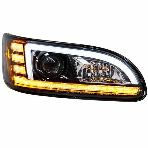 Black Projection Headlight W/ LED Sequential Turn & DRL - Passenger Side - For Peterbilt 335, 337, 340, 348, 384, 386, 387