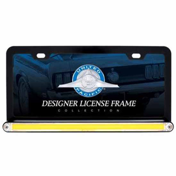 Black License Plate Frame W/24 Led 12 Inch Glo-Light Bar - Amber Led/ Clear Lens