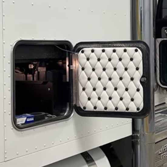 Ez Pete Utility/Cargo Door Cover With Grey Back Panel, Black Buttons And Black Single Stitch Thread For Peterbilt 389