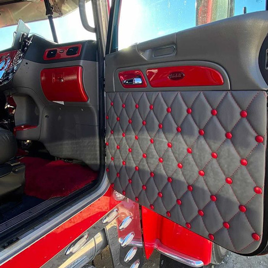 Ez Pete Deluxe Eliminator Doors With Sapphire Blue Back Panel, Polar White Buttons And White Double Stitch Thread For Peterbilt 389