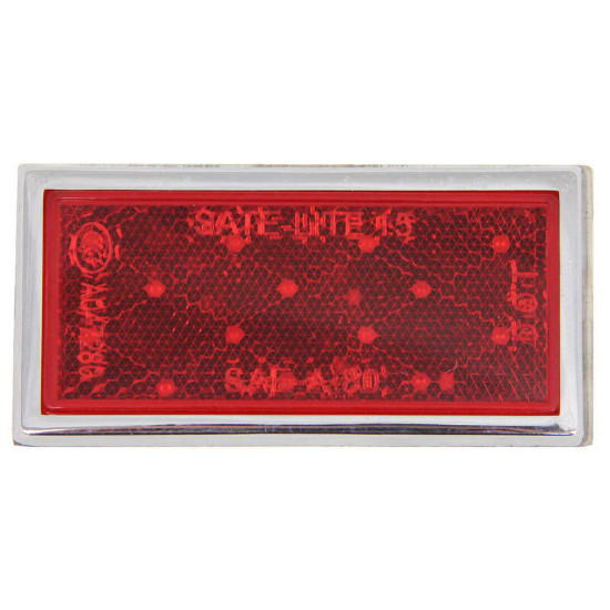 Rectangular Stick- On Mount Reflector With Chrome Bezel- Red
