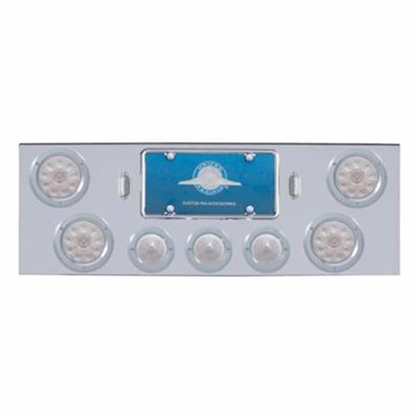 34 Inch Chrome Rear Center Panel W/ 4X 12 LED 4 Inch Reflector Lights & 3X 13 LED 2.5 Inch Beehive Lights - Red LED / Clear Lens