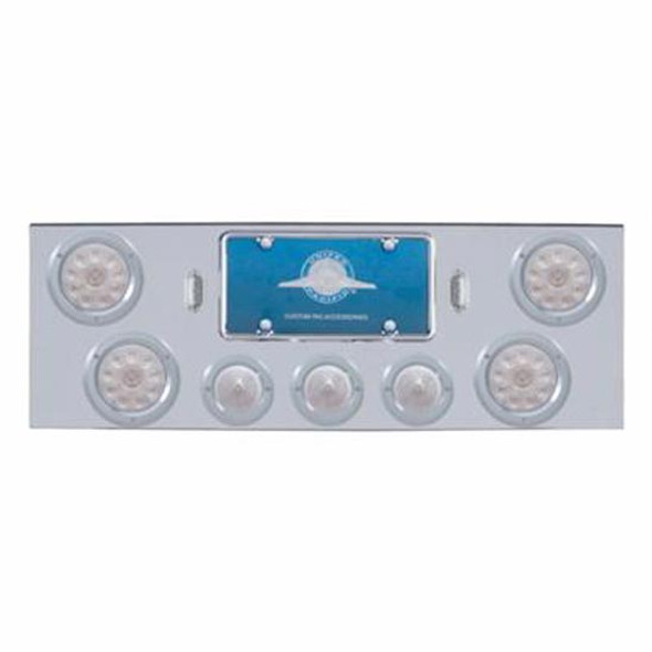 Chrome 34 Inch Rear Center Panel W/ Four 10 LED 4 Inch Lights & Three 13 LED 2.5 Inch Beehive Lights & Bezels - Red LED & Red Lens