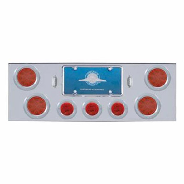 Chrome 34 Inch Rear Center Panel W/ Four 12 LED 4 Inch Lights & Three 13 LED 2.5 Inch Beehive Lights & Bezels - Red LED & Lens