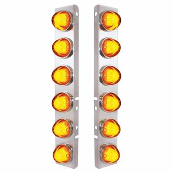 Stainless Steel Front Light Air Cleaner Bracket Panel W/ 12X 9 Amber LED Dual Function Watermelon Glo Light  For Peterbilt 378, 379 - Pair