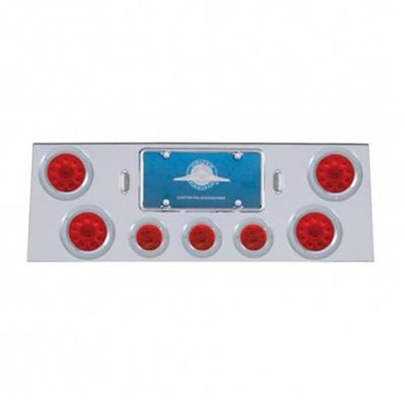 34 Inch SS Rear Center Light Panel W/ 4X 10 LED 4 In. & 3X 13 LED 2.5 In. Lights & Bezels - Red LED / Red Lens