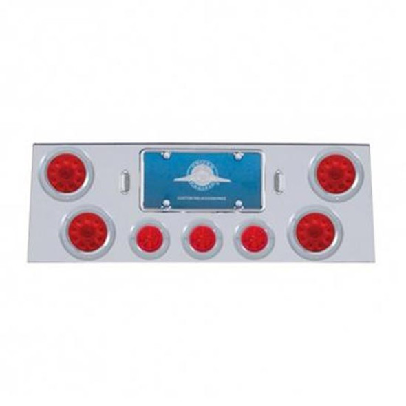 34 Inch SS Rear Center Light Panel W/ 4X 10 LED 4 In. & 3X 13 LED 2.5 In. Beehive Lights & Bezels - Red LED / Red Lens