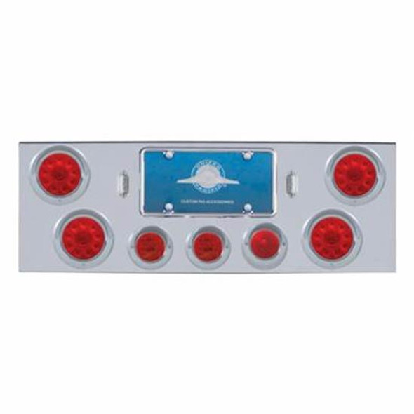 34 Inch Chrome Rear Center Panel W/ 4X 10 LED 4 Inch Light, 3X 13 LED 2.5 Inch Lights & Visors - Red LED / Red Lens