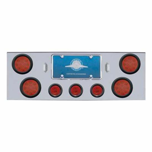 34 Inch Chrome Rear Center Panel W/ 4X 12 LED 4 Inch Light, 3X 13 LED 2.5 Inch Lights & Grommets - Red LED / Red Lens