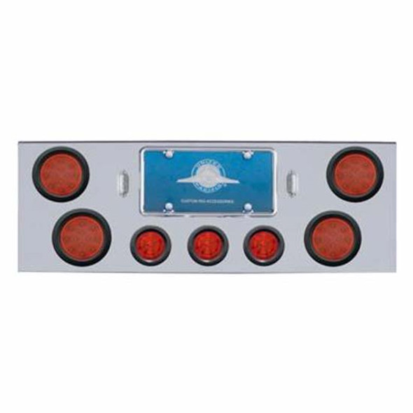 34 Inch Chrome Rear Center Panel W/ 4X LED 4 Inch Reflector Lights & 3X LED 2.5 Inch Beehive Lights & Grommets - Red LED / Red Lens