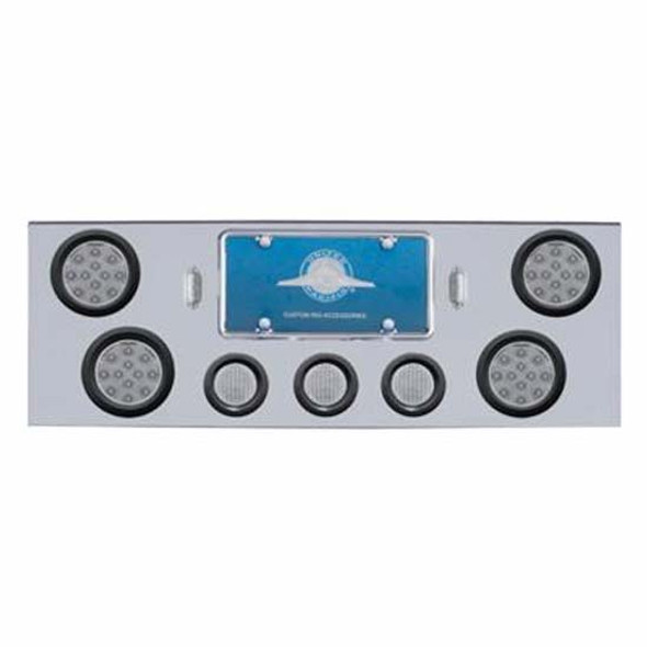 34 Inch Chrome Rear Center Panel W/ 4X 12 LED 4 Inch Reflector Lights & 3X 13 LED 2.5 Inch Lights & Grommets - Red LED / Clear Lens