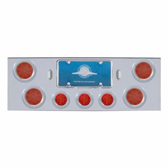 34 Inch Chrome Rear Center Panel W/ 4X 12 LED 4 Inch Reflector Lights & 3X 13 LED 2.5 Inch Beehive Lights - Red LED / Red Lens