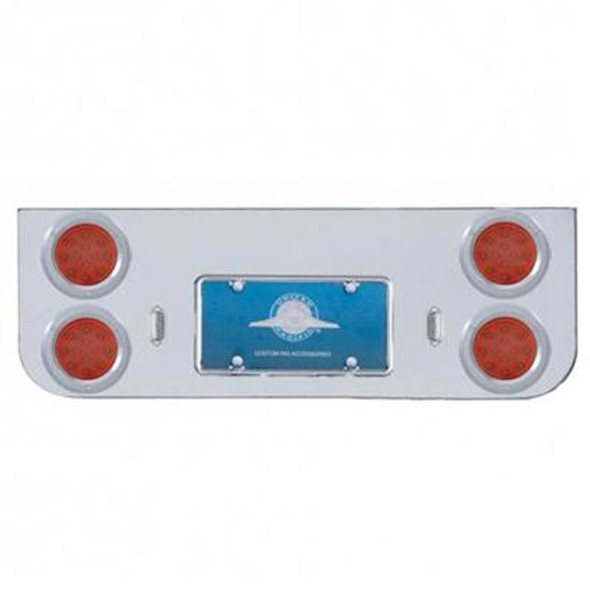 Chrome Rear Center Panel 12 Led 4 Inch Reflector Lights And Bezels - Red Led/ Red Lens 4 Light Count Total