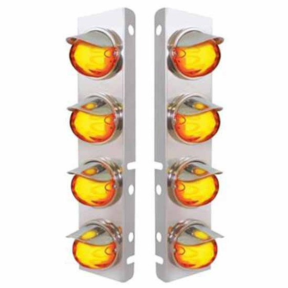 304 SS Front Air Cleaner Bracket W/ 8 GLO Watermelon Lights & Bezels - Amber LED / Amber Lens -  For Peterbilt 378, 379 - Pair