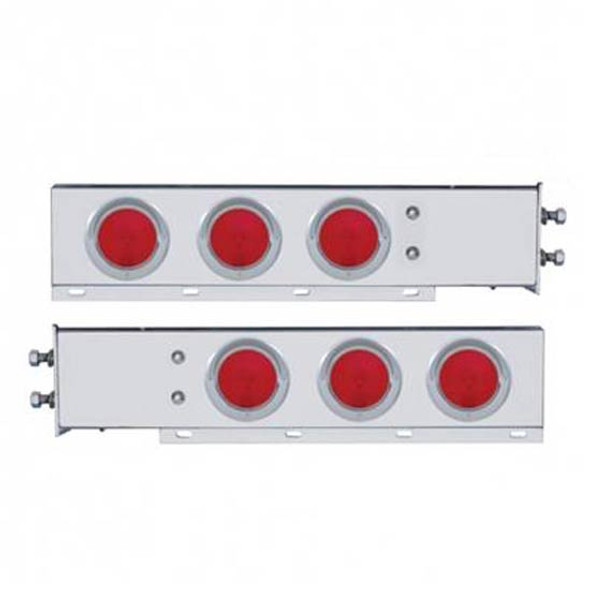 2 1/2 Inch Bolt Pattern Chrome Spring Loaded Rear Light Bar W/ Six Incandescent Lights With Bezel - Red LED/ Red Lens